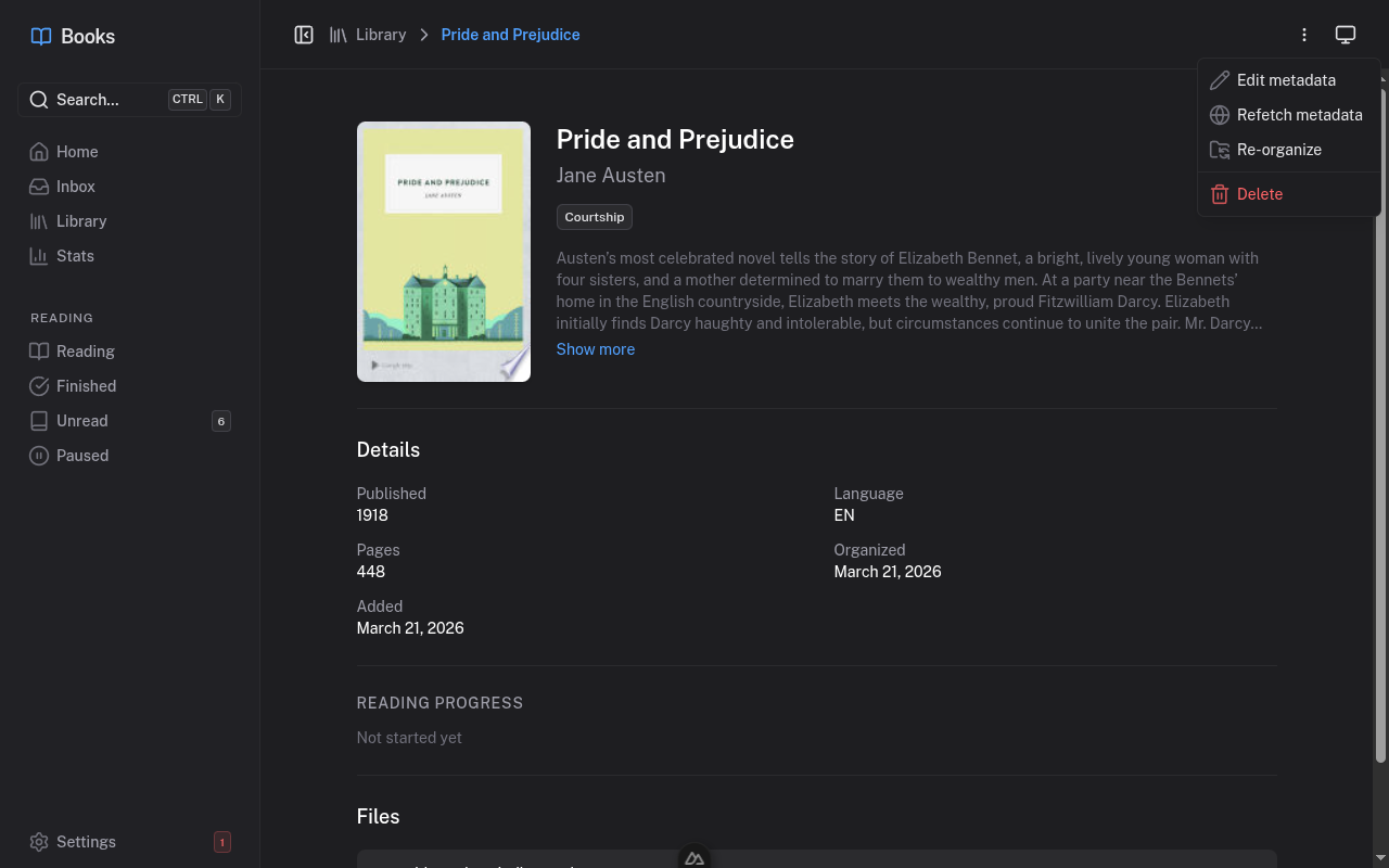 Book detail - actions menu