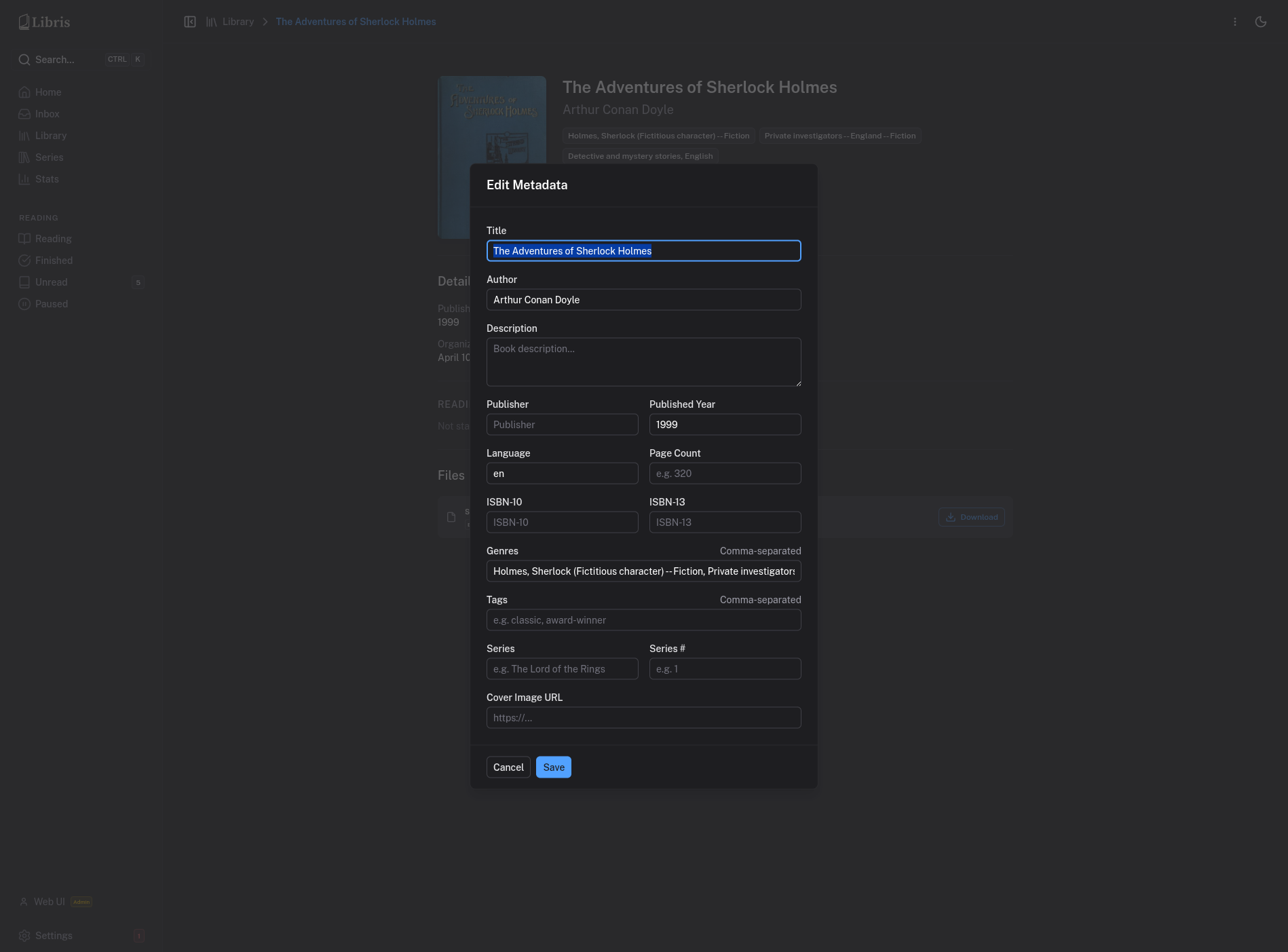 Edit Metadata modal