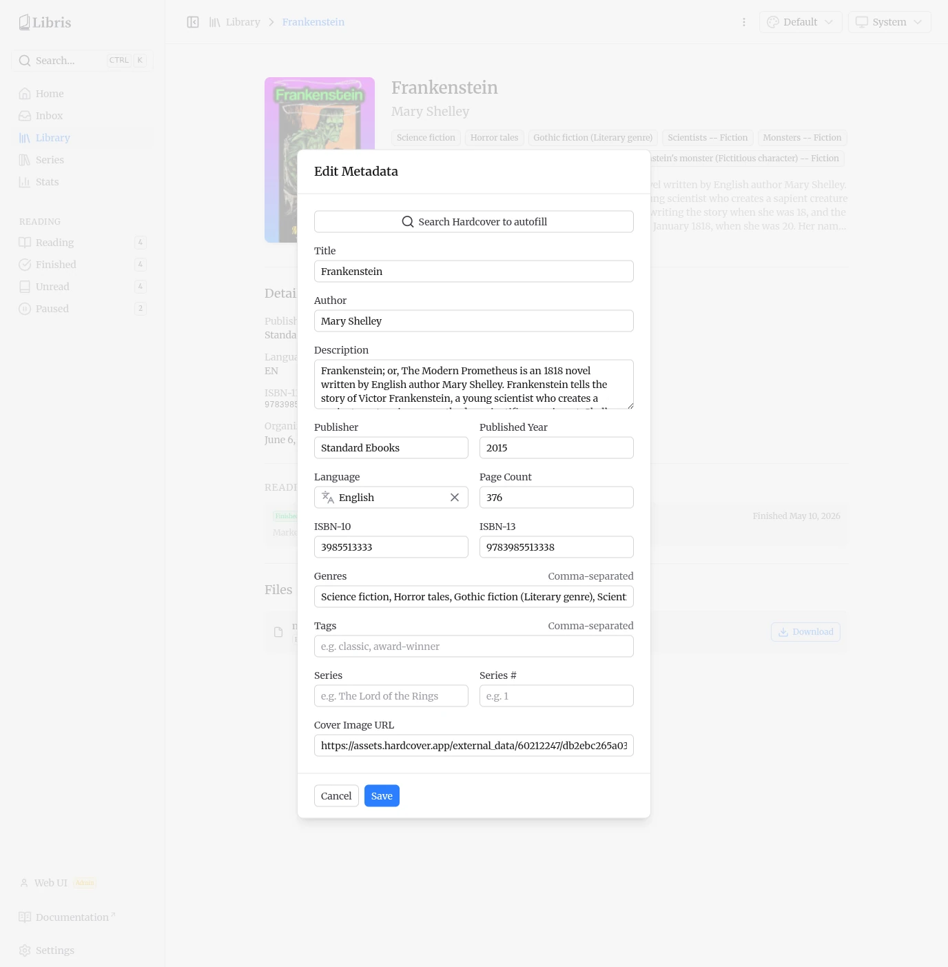 Edit metadata modal