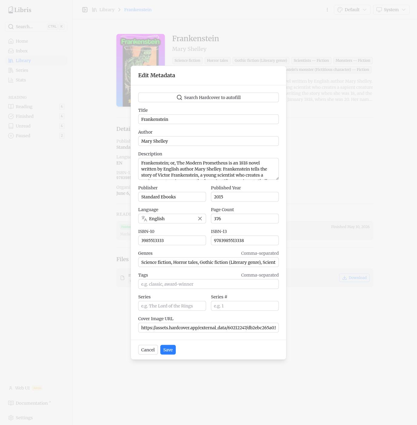 Edit metadata modal