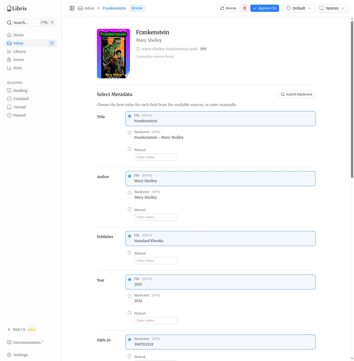 Inbox review - metadata picker