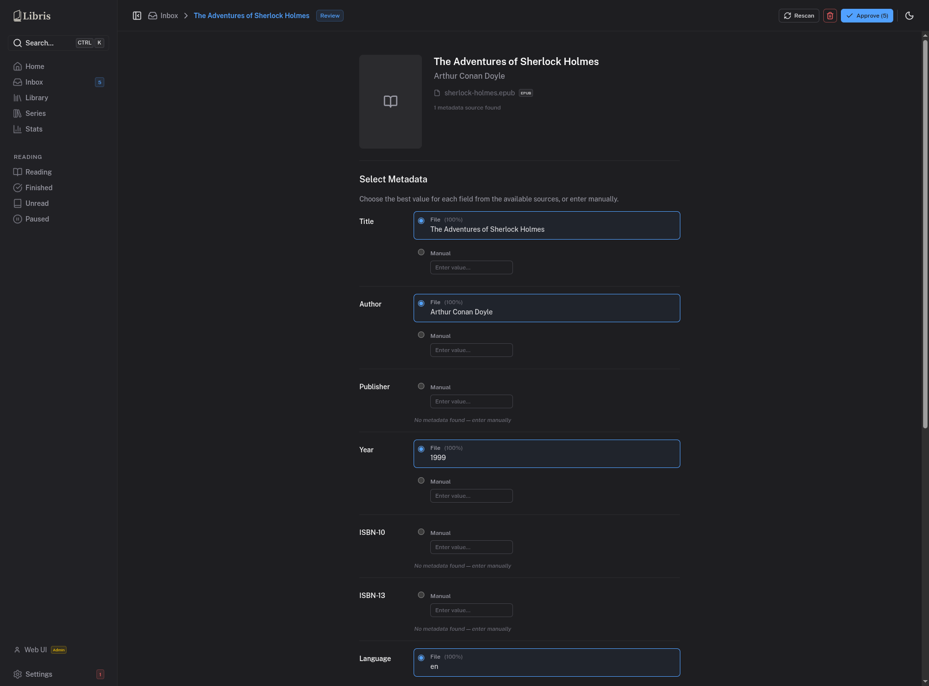Inbox review - metadata picker