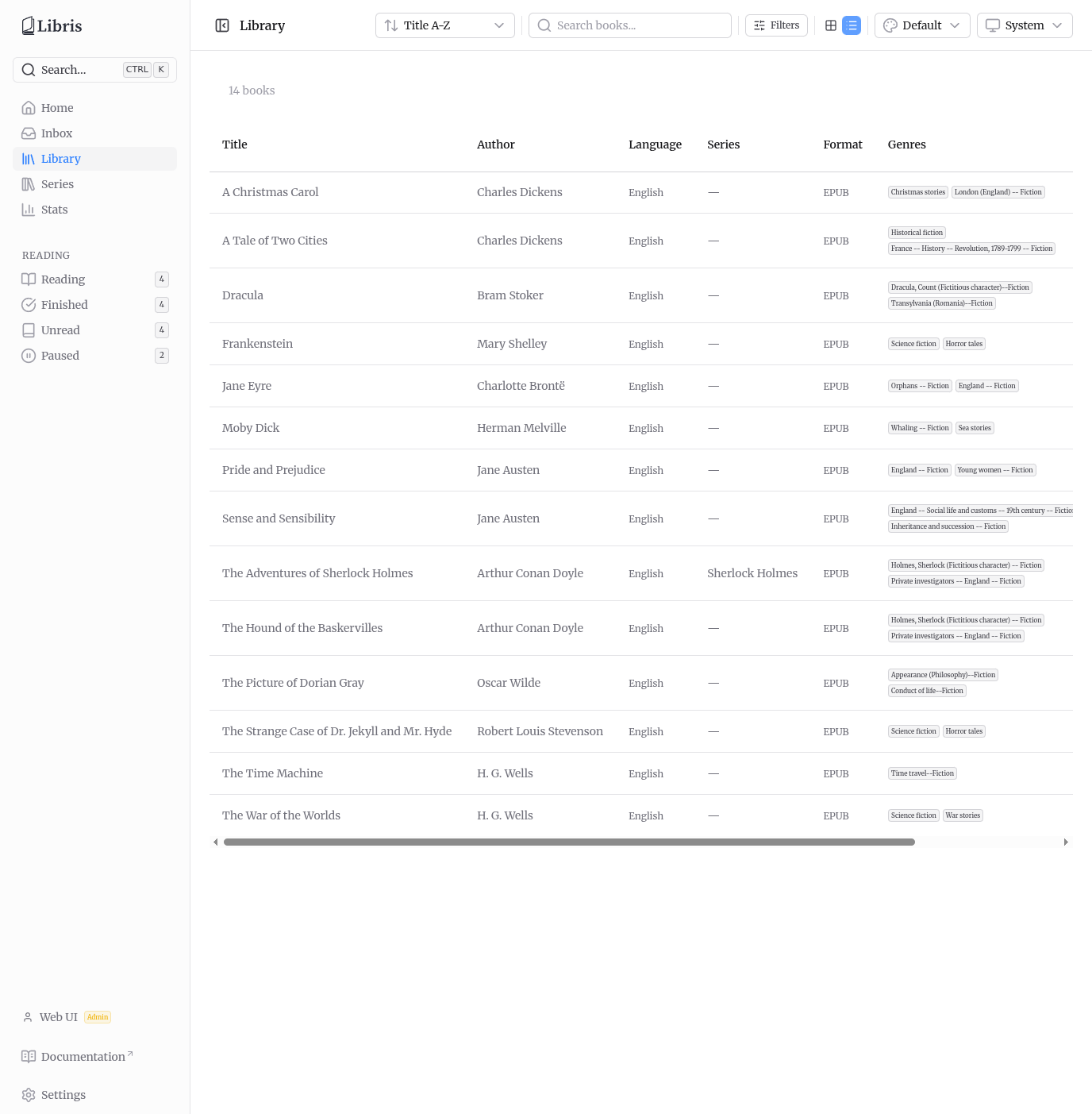 Library list view