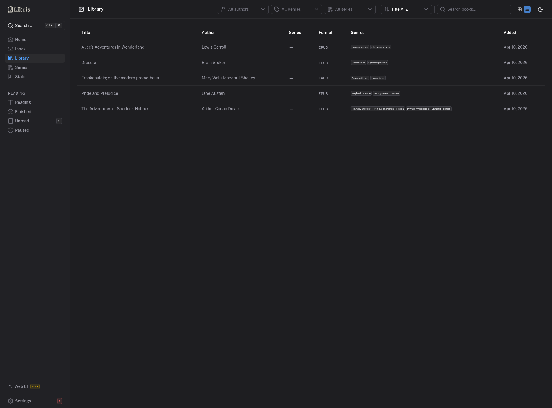 Library - list view
