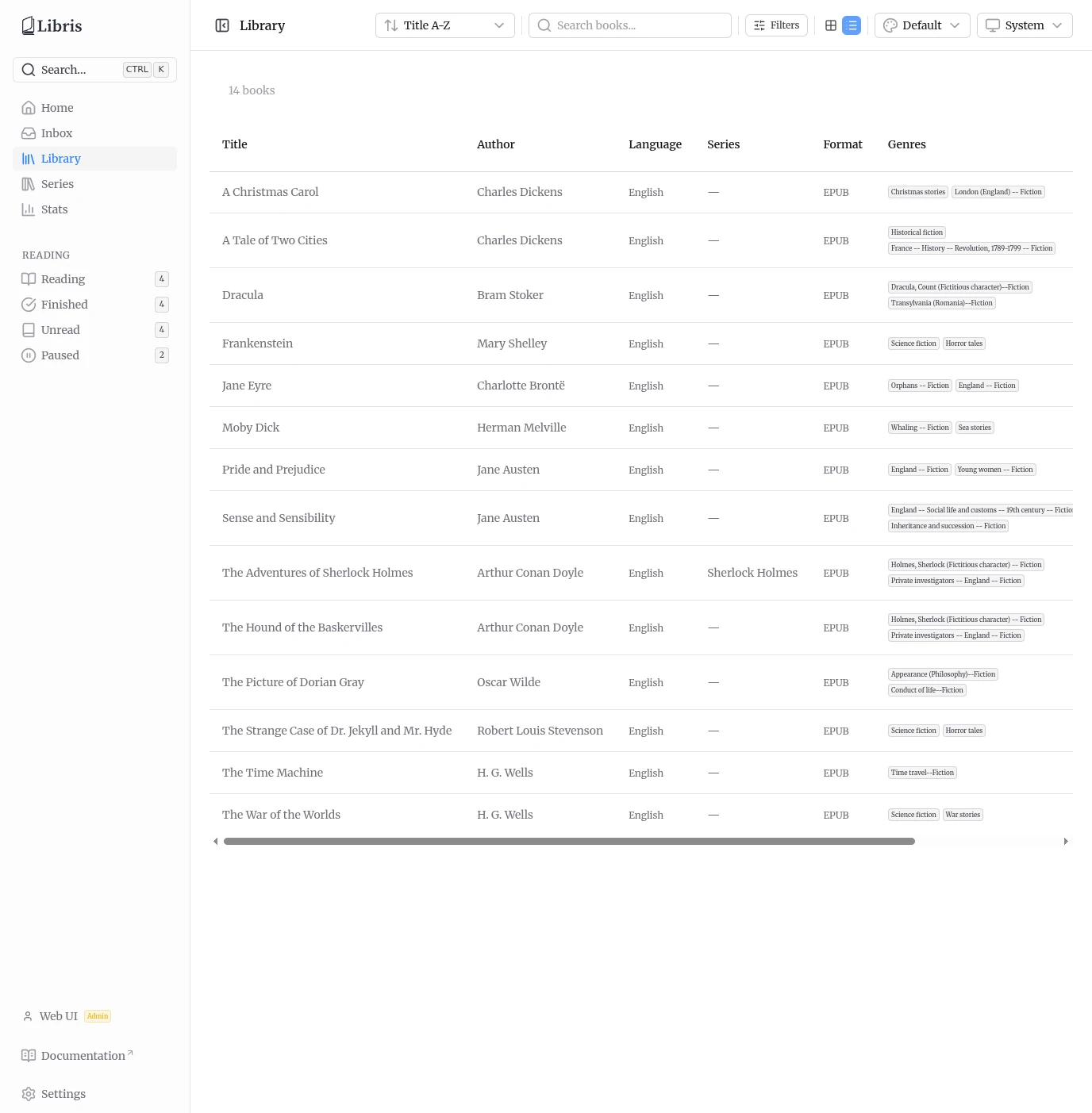 Library list view