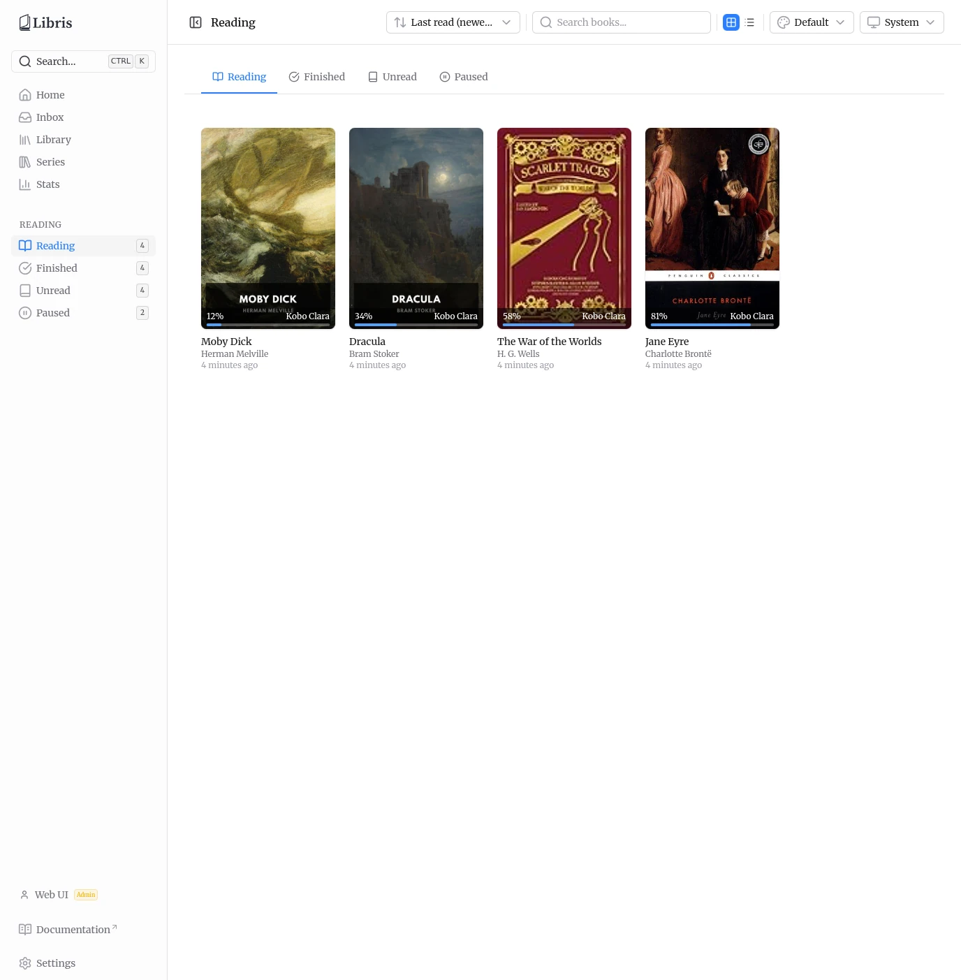 Reading status page