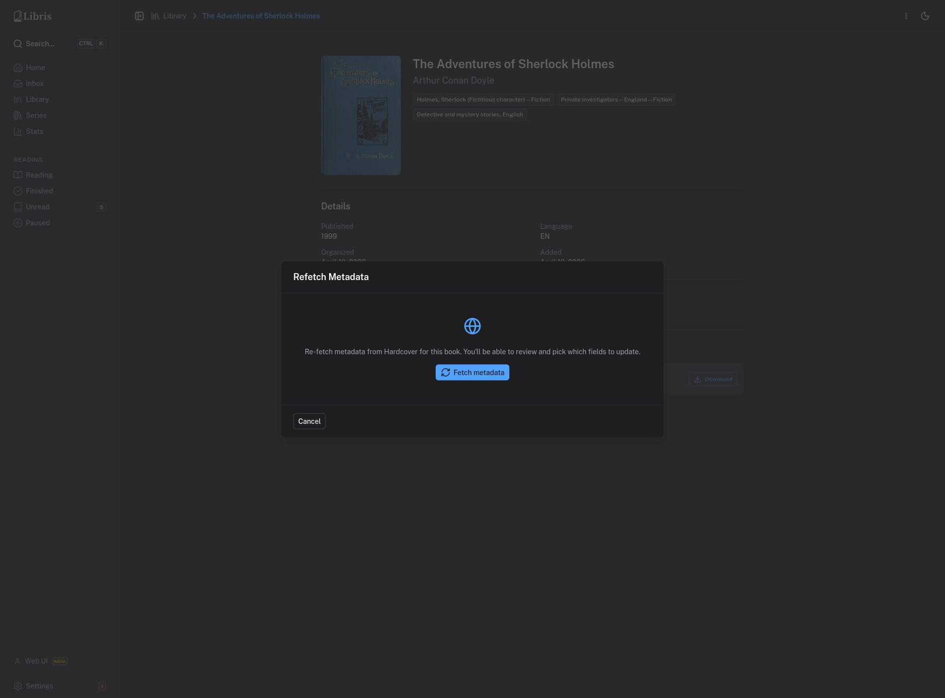 Refetch Metadata - confirmation