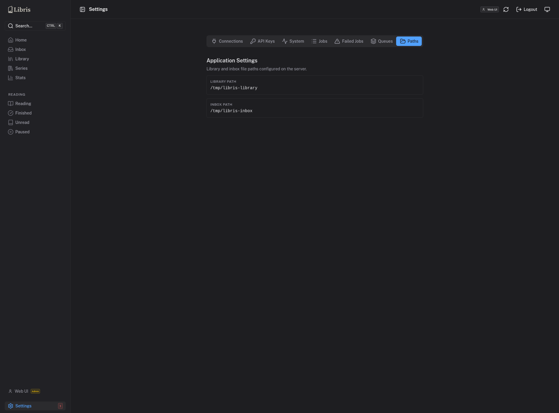 Settings - Paths tab