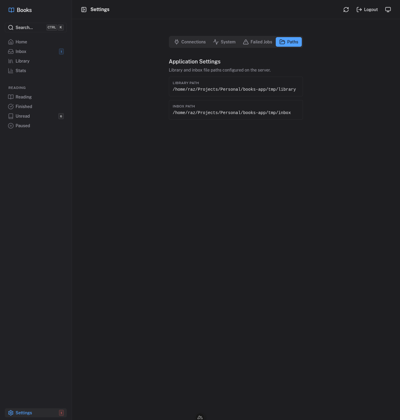 Settings - Paths tab