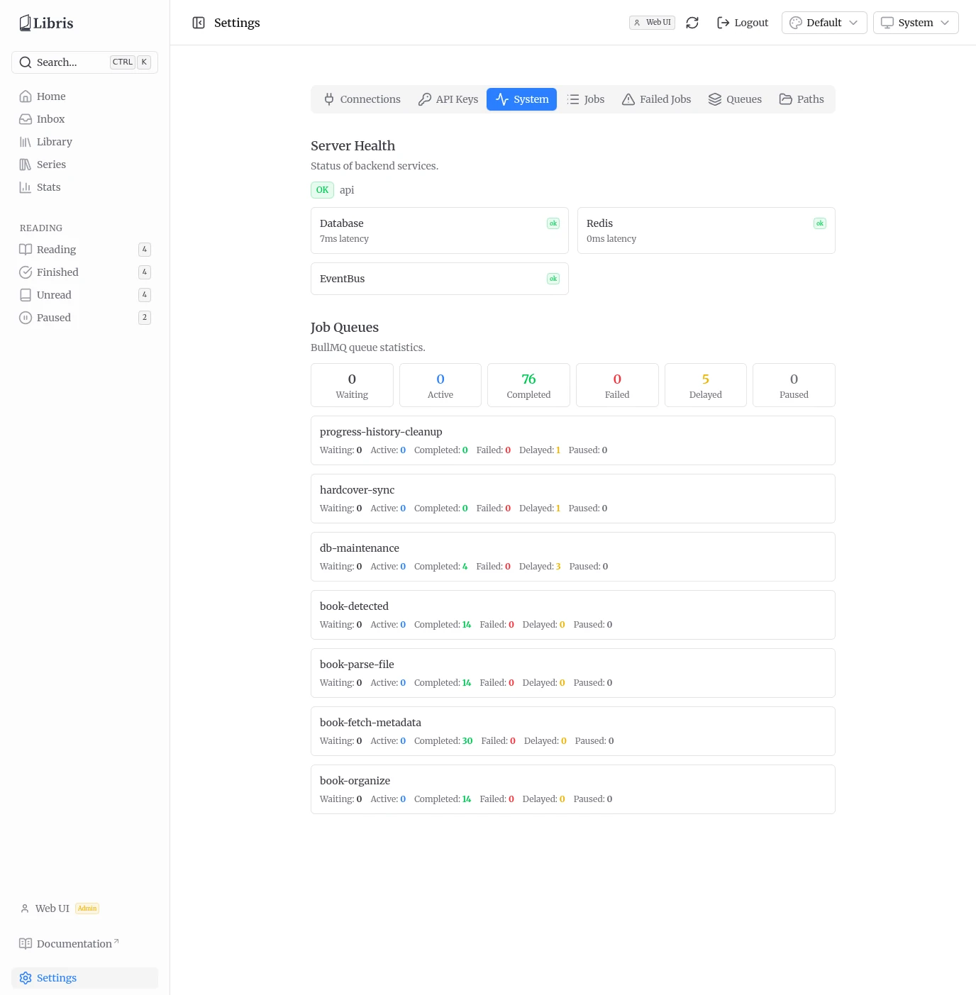 Settings - System tab