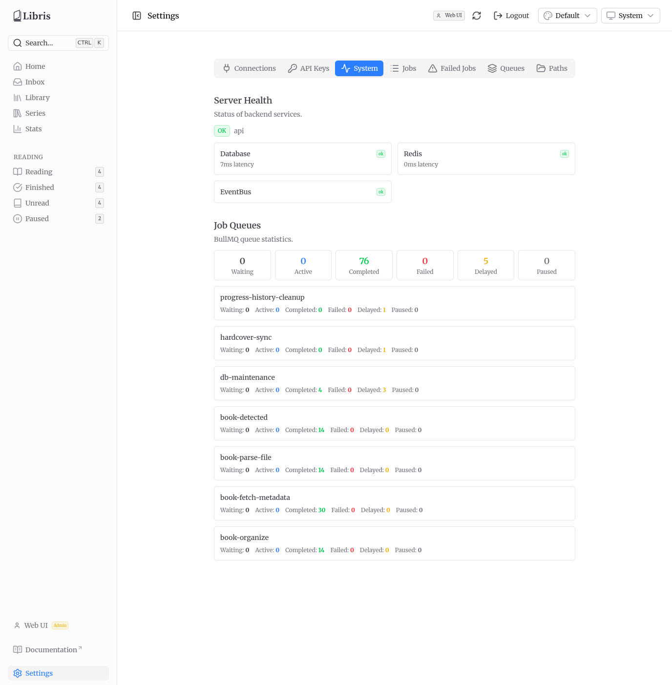 Settings - System tab