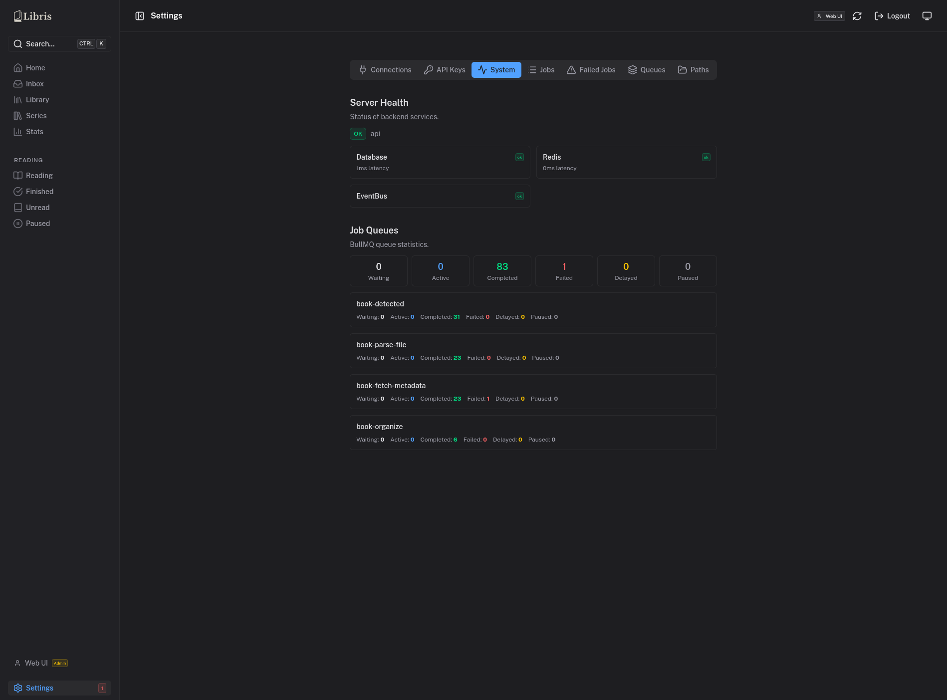 Settings - System tab